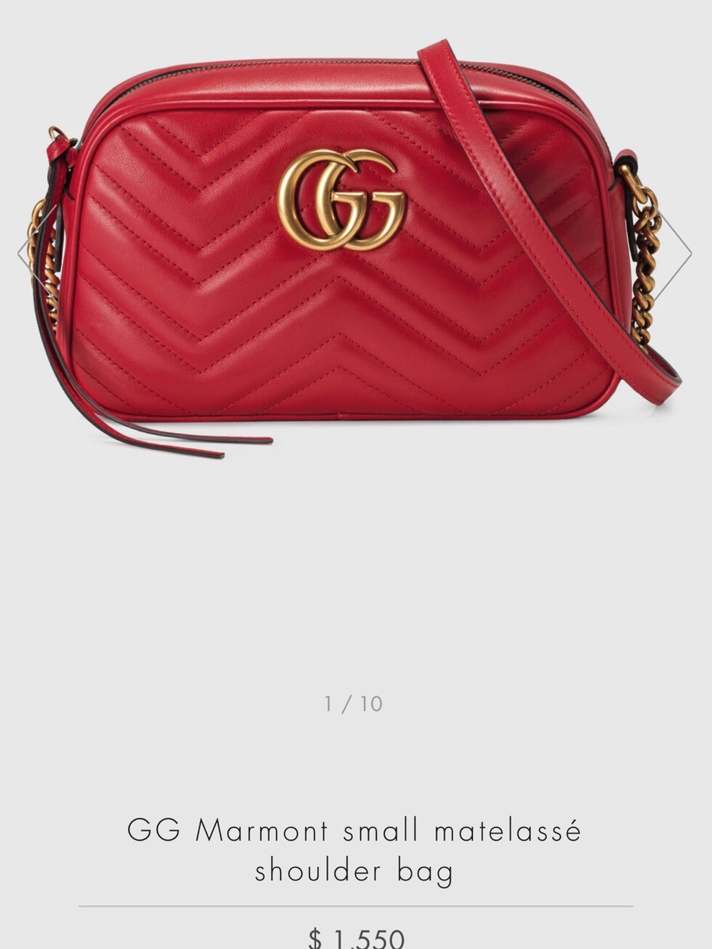 Gucci Red Matelassé GG Marmont Shoulder Bag with Gold Hardware